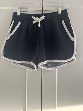 Navy Blue Athletic Shorts with White Trim and Drawstring Waist